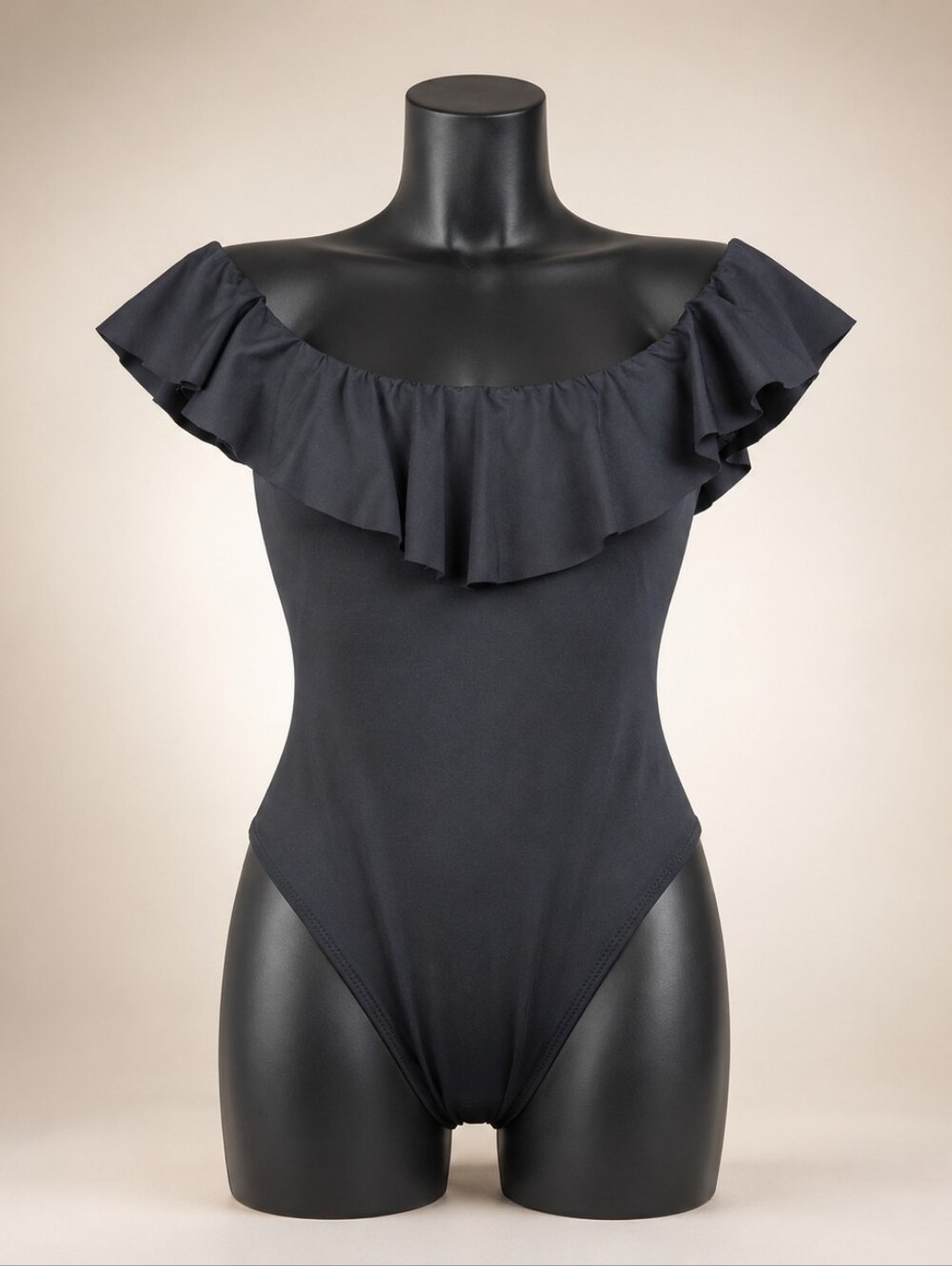Trina Turk Black Off Shoulder Ruffle One Piece Swimsuit Size 6